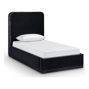 Bowery Hill Contemporary Black Durable Velvet Upholstered Twin Bed