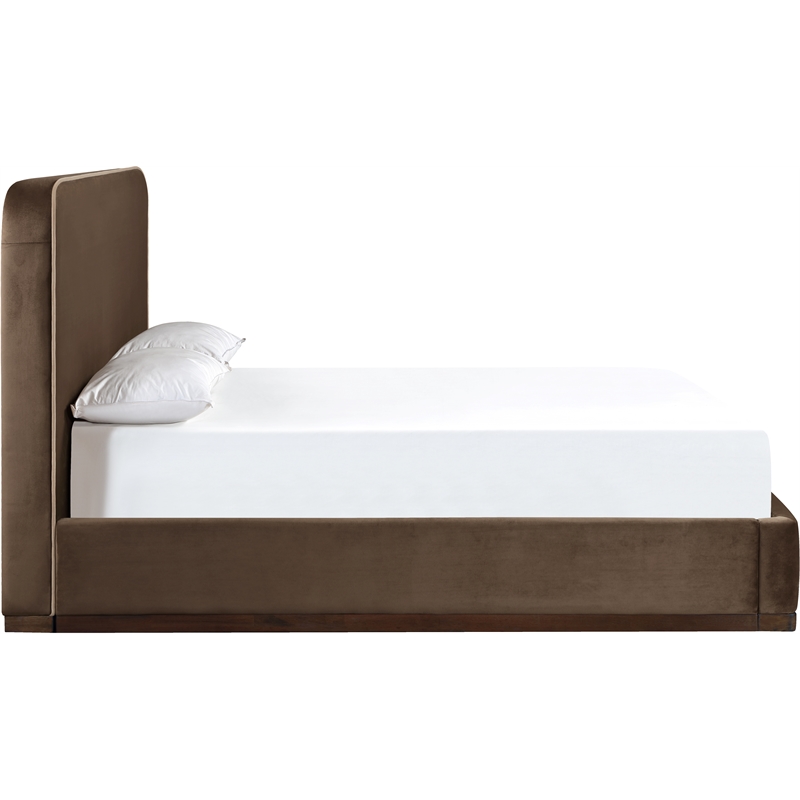 Bowery Hill Contemporary Brown Durable Velvet Upholstered King Bed