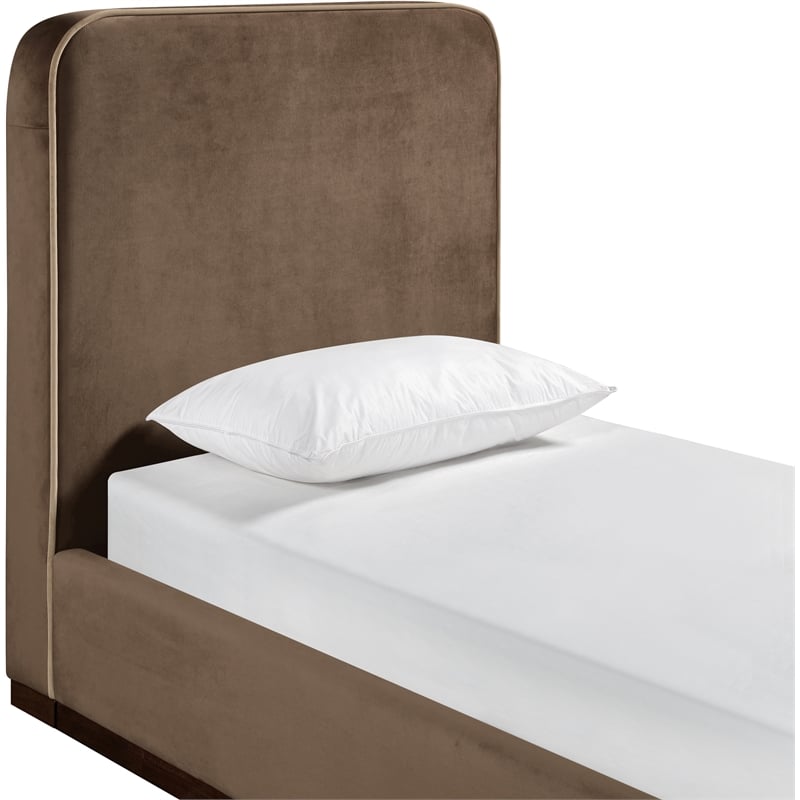 Bowery Hill Contemporary Brown Durable Velvet Upholstered Twin Bed