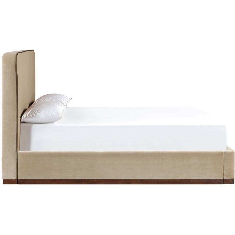 Bowery Hill Contemporary Beige Durable Velvet Upholstered Queen Bed