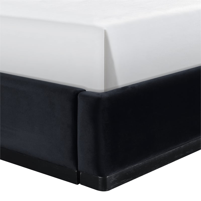 Bowery Hill Contemporary Black Durable Velvet Upholstered Queen Bed