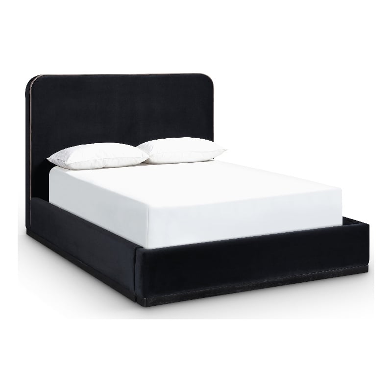 Bowery Hill Contemporary Black Durable Velvet Upholstered Queen Bed