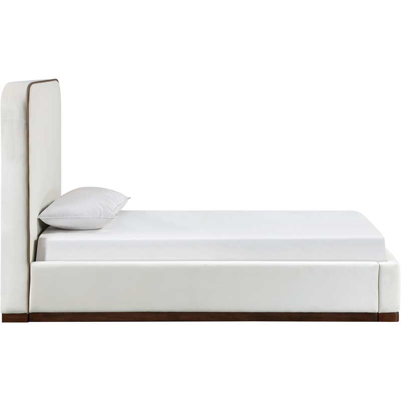 Bowery Hill Contemporary Cream Durable Velvet Upholstered Twin Bed