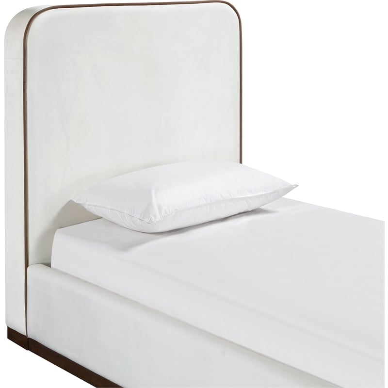 Bowery Hill Contemporary Cream Durable Velvet Upholstered Twin Bed