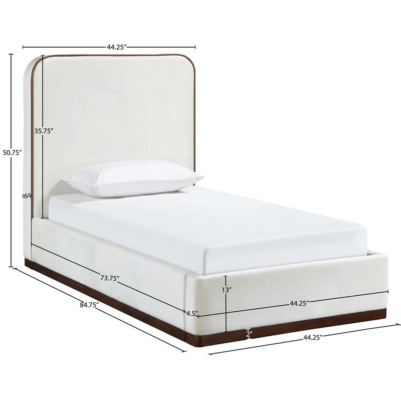 Bowery Hill Contemporary Cream Durable Velvet Upholstered Twin Bed