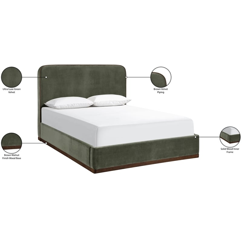 Bowery Hill Contemporary Green Durable Velvet Upholstered Full Bed