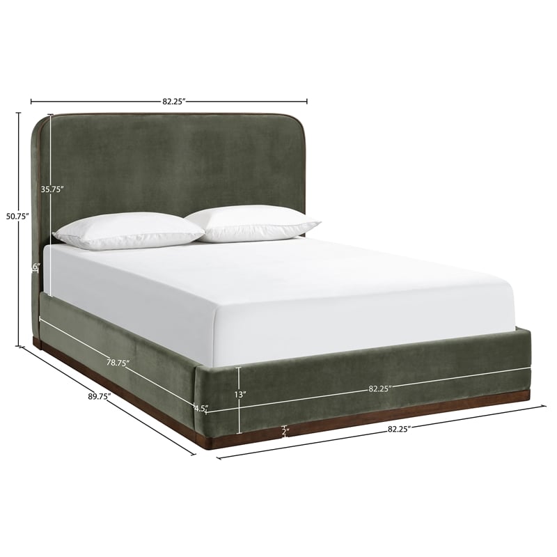 Bowery Hill Contemporary Green Durable Velvet Upholstered King Bed