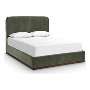 Bowery Hill Contemporary Green Durable Velvet Upholstered King Bed