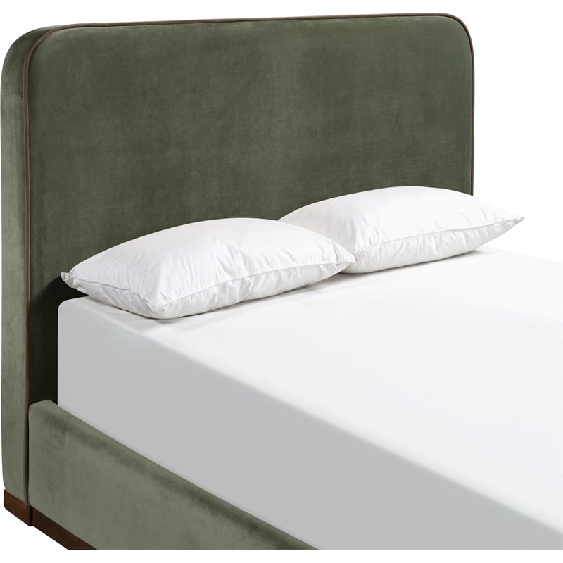 Bowery Hill Contemporary Green Durable Velvet Upholstered Queen Bed