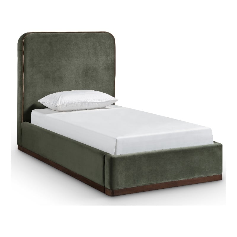 Bowery Hill Contemporary Green Durable Velvet Upholstered Twin Bed
