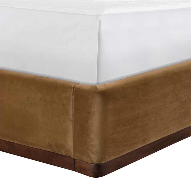 Bowery Hill Contemporary Saddle Durable Velvet Upholstered Full Bed