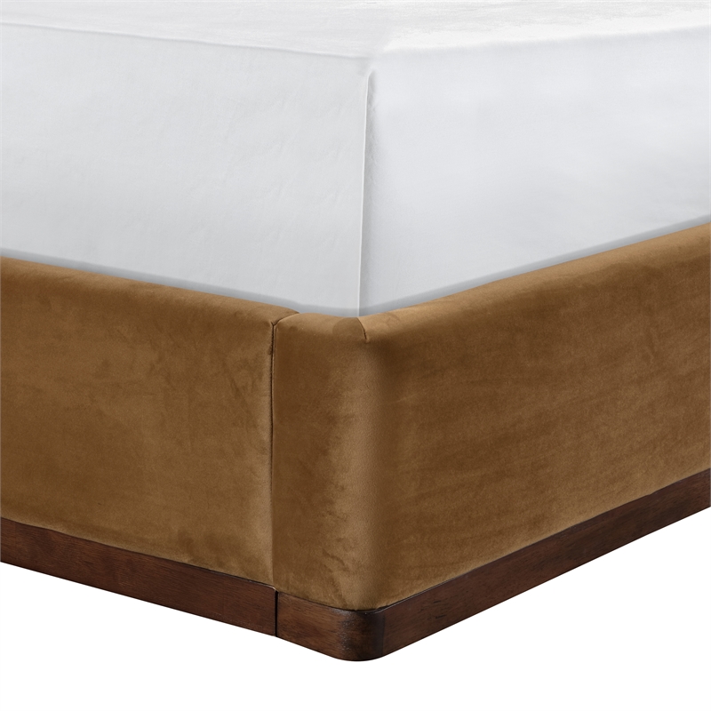 Bowery Hill Contemporary Saddle Durable Velvet Upholstered King Bed