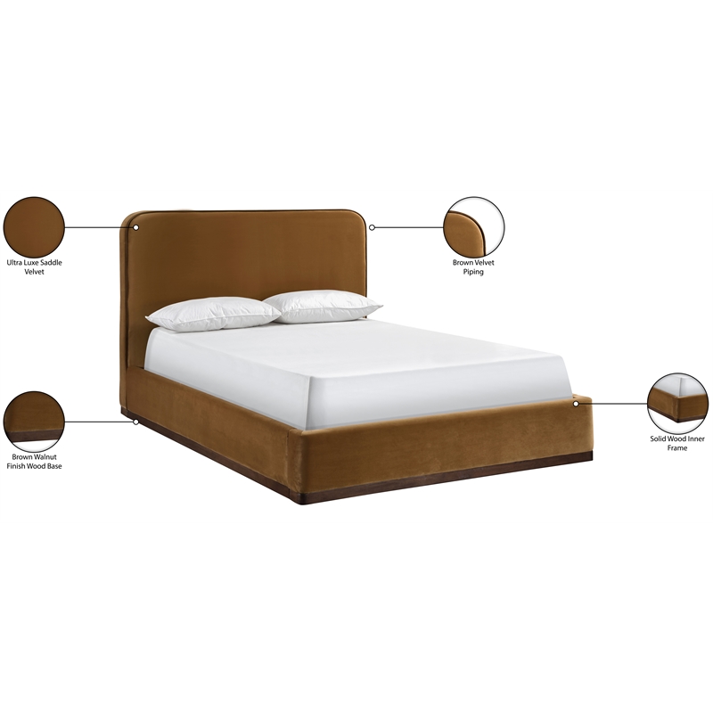 Bowery Hill Contemporary Saddle Durable Velvet Upholstered King Bed