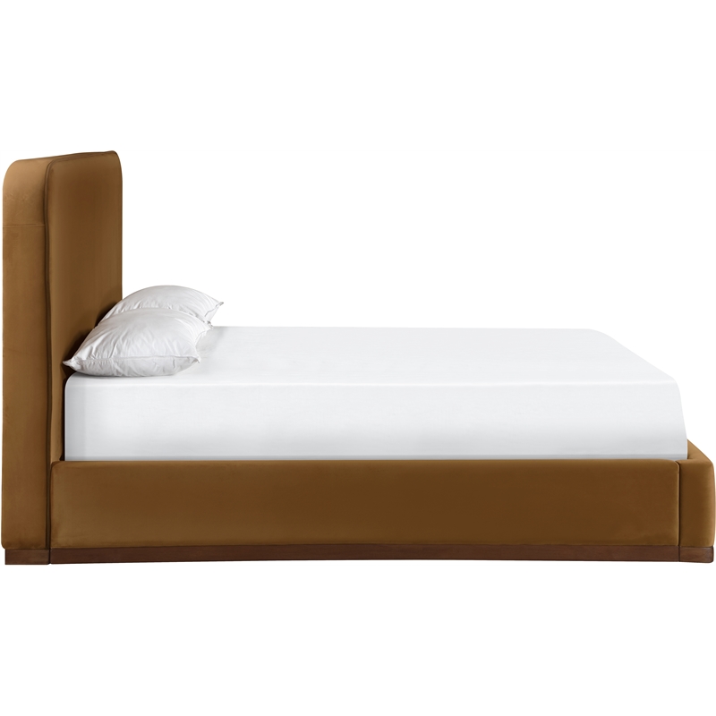 Bowery Hill Contemporary Saddle Velvet Upholstered Queen Bed