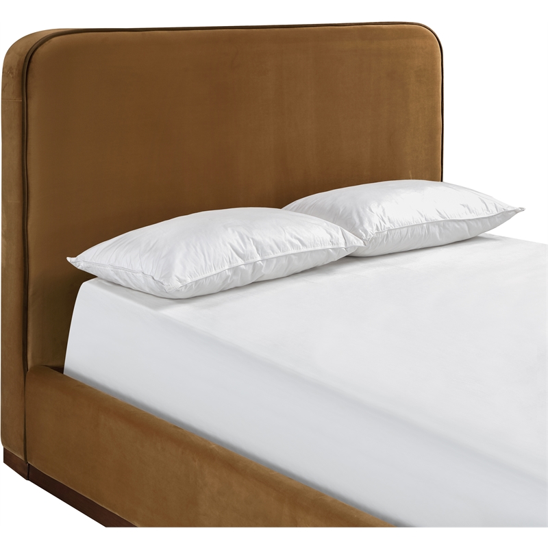 Bowery Hill Contemporary Saddle Velvet Upholstered Queen Bed
