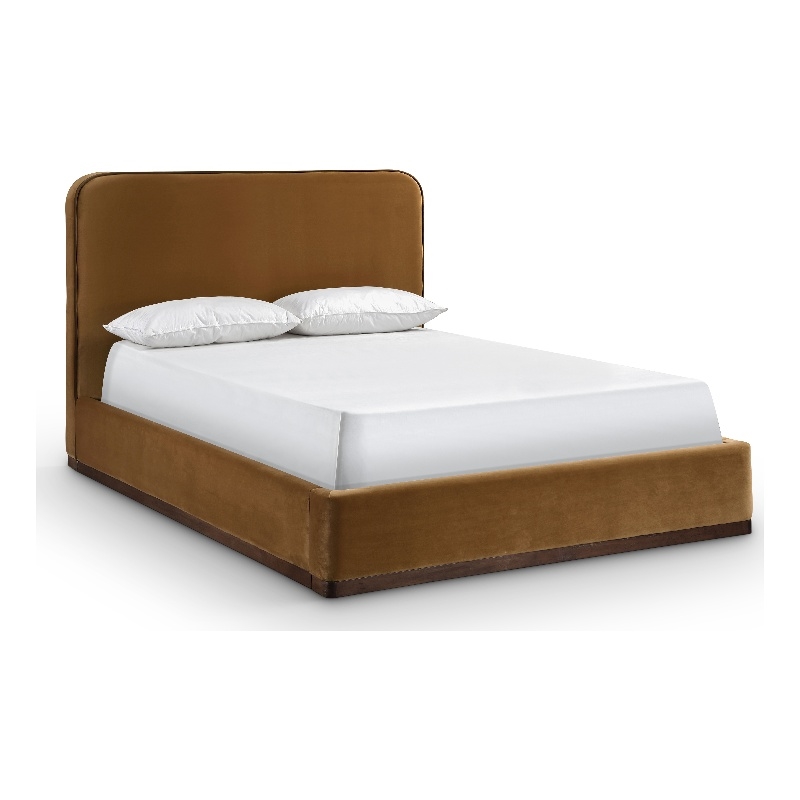Bowery Hill Contemporary Saddle Velvet Upholstered Queen Bed