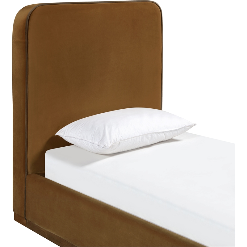 Bowery Hill Contemporary Saddle Durable Velvet Upholstered Twin Bed