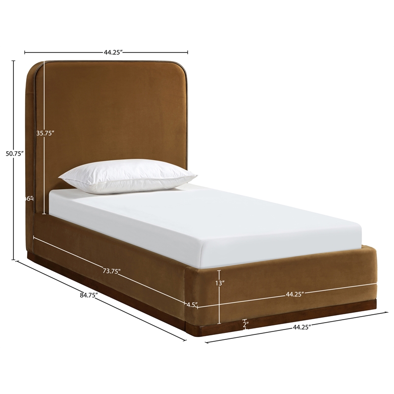 Bowery Hill Contemporary Saddle Durable Velvet Upholstered Twin Bed