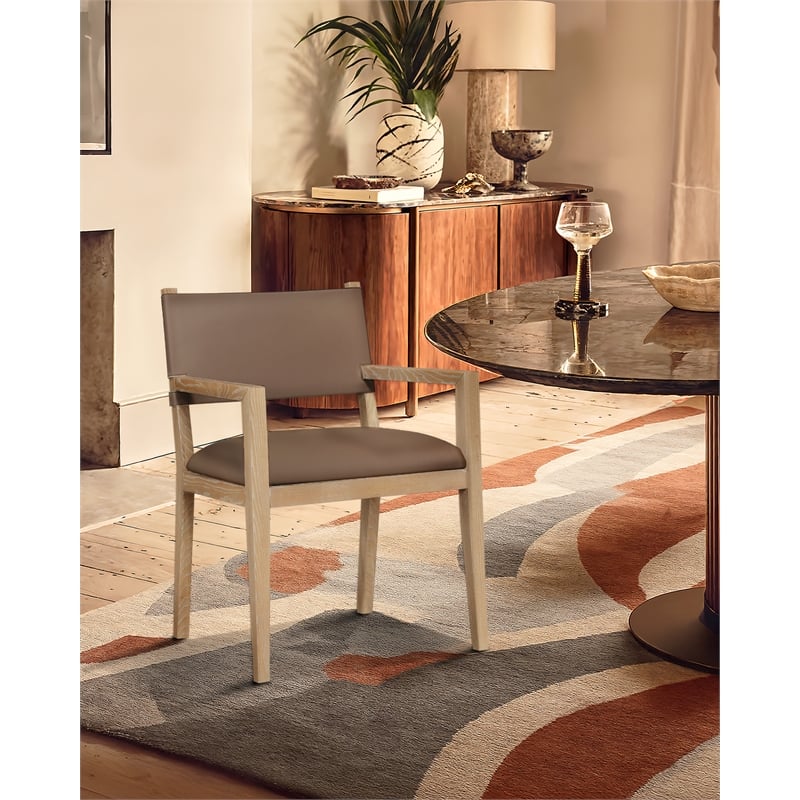 Bowery Hill Contemporary Brown Vegan Leather Dining Arm Chair