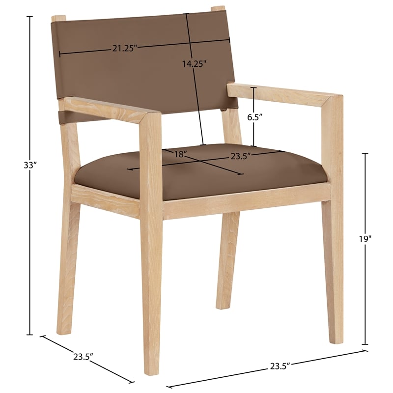 Bowery Hill Contemporary Brown Vegan Leather Dining Arm Chair