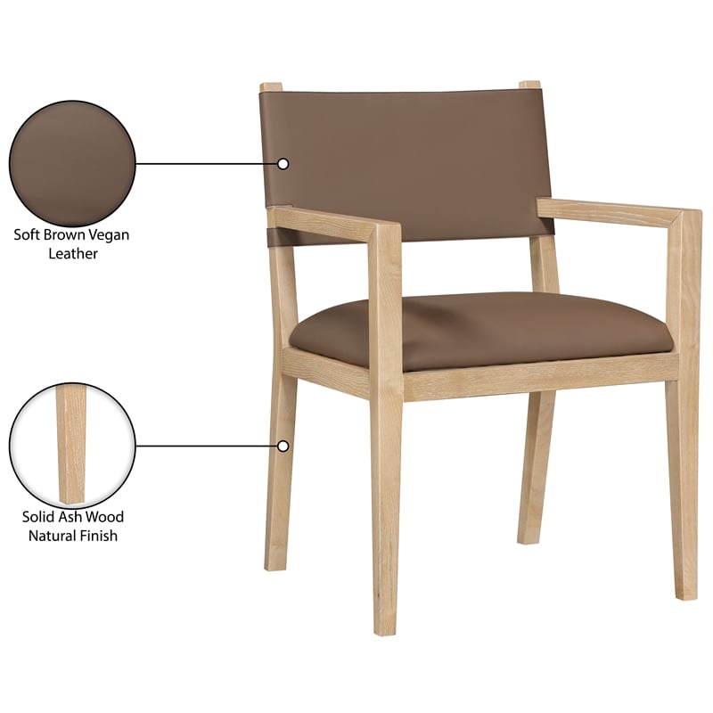 Bowery Hill Contemporary Brown Vegan Leather Dining Arm Chair
