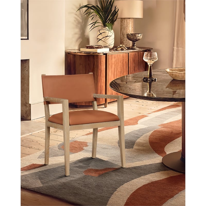 Bowery Hill Contemporary Cognac Vegan Leather Dining Arm Chair
