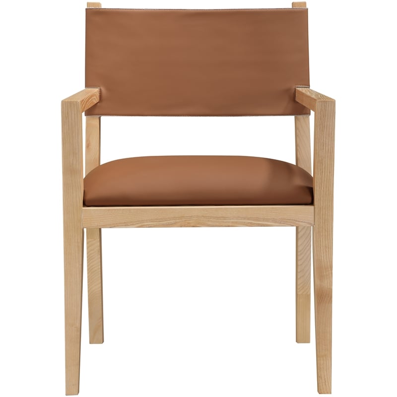 Bowery Hill Contemporary Cognac Vegan Leather Dining Arm Chair