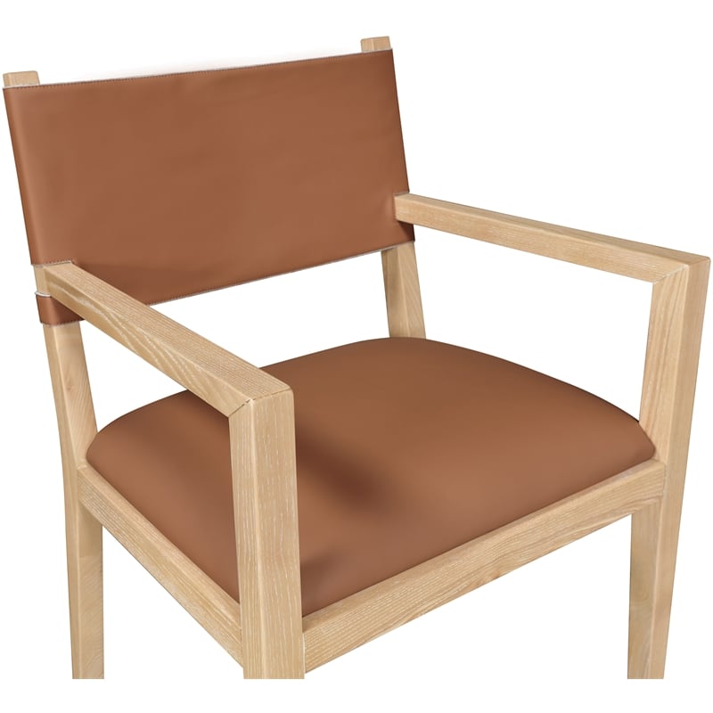 Bowery Hill Contemporary Cognac Vegan Leather Dining Arm Chair