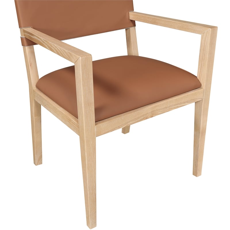 Bowery Hill Contemporary Cognac Vegan Leather Dining Arm Chair