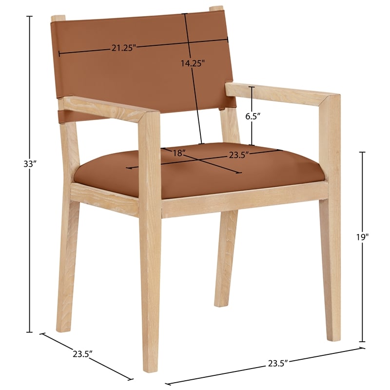 Bowery Hill Contemporary Cognac Vegan Leather Dining Arm Chair