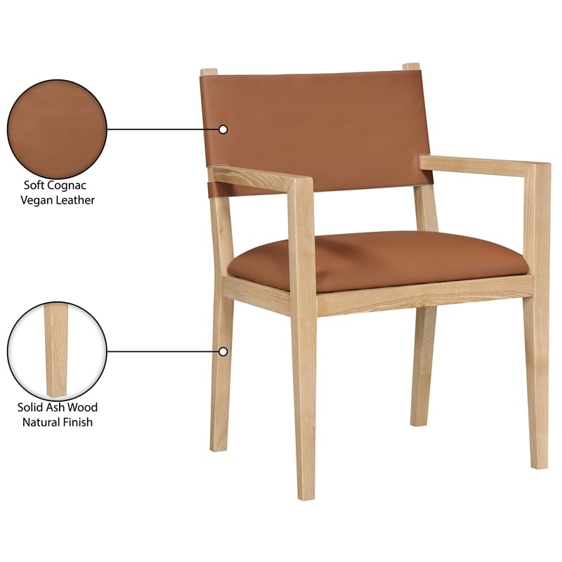 Bowery Hill Contemporary Cognac Vegan Leather Dining Arm Chair