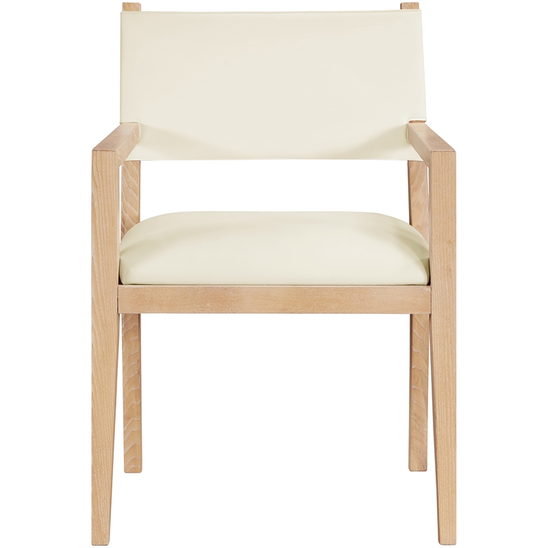Bowery Hill Contemporary Cream Vegan Leather Dining Arm Chair