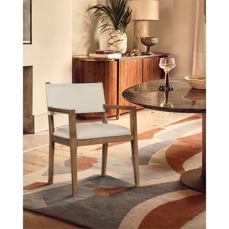 Bowery Hill Contemporary Beige Vegan Leather Dining Arm Chair