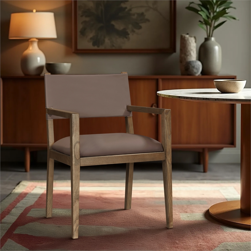 Bowery Hill Contemporary Brown Vegan Leather Dining Arm Chair