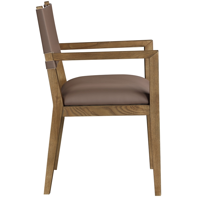 Bowery Hill Contemporary Brown Vegan Leather Dining Arm Chair