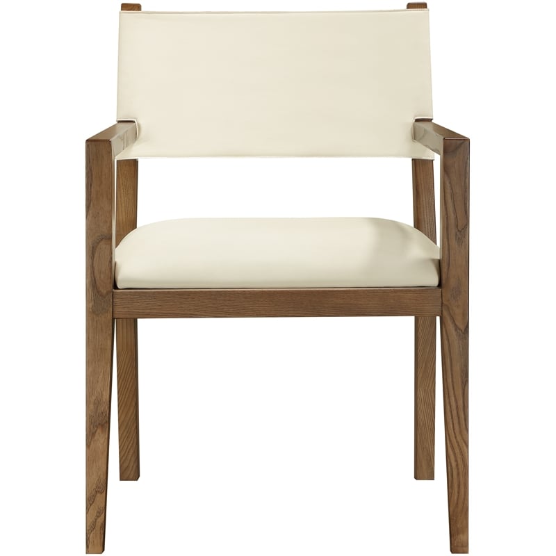 Bowery Hill Contemporary Cream Vegan Leather Dining Arm Chair
