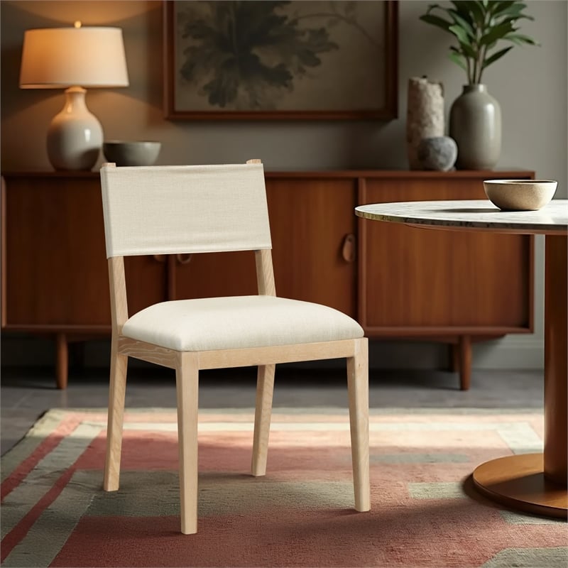 Bowery Hill Cream Linen Textured Fabric Dining Side Chair (Set of 2)