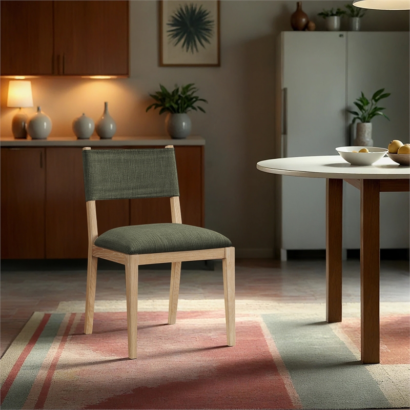 Bowery Hill Olive Linen Textured Fabric Dining Side Chair (Set of 2)