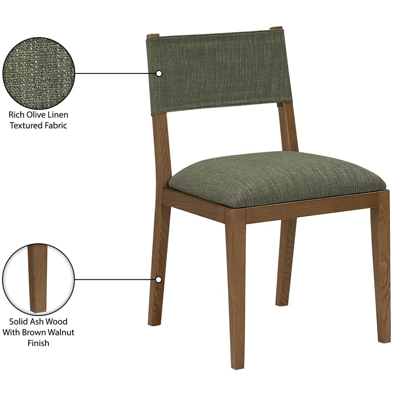 Bowery Hill Olive Linen Textured Fabric Dining Side Chair (Set of 2)