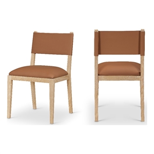 Bowery Hill Contemporary Cognac Vegan Leather Dining Side Chair (Set of 2)