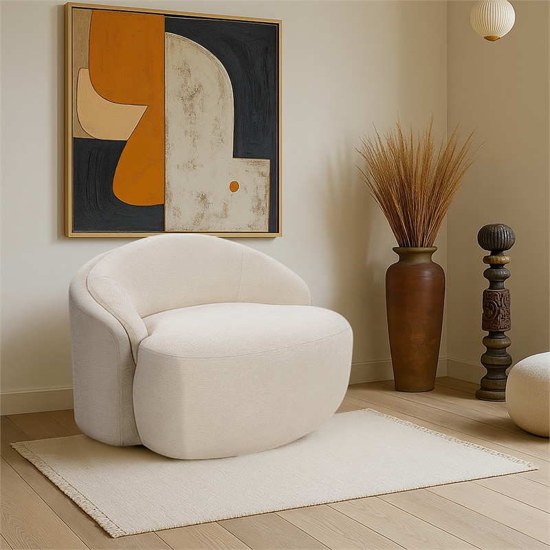 Bowery Hill Contemporary Beige Chenille Fabric Upholstered Chair