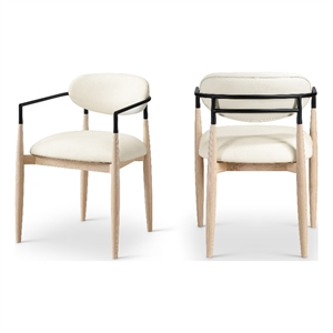 Bowery Hill Contemporary Cream Vegan Leather Dining Arm Chair (Set of 2)