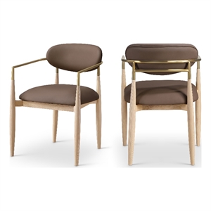 Bowery Hill Contemporary Brown Vegan Leather Dining Arm Chair (Set of 2)