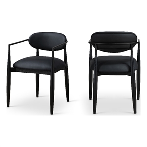 Bowery Hill Contemporary Black Vegan Leather Dining Arm Chair (Set of 2)