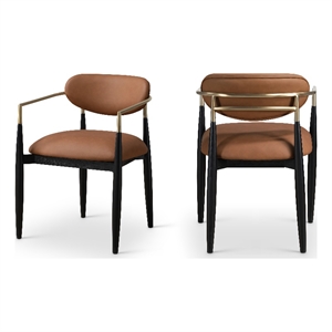 Bowery Hill Contemporary Cognac Vegan Leather Dining Arm Chair (Set of 2)
