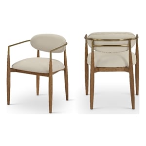 Bowery Hill Contemporary Beige Vegan Leather Dining Arm Chair (Set of 2)