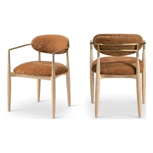 Bowery Hill Contemporary Cognac Performance Fabric Dining Arm Chair (Set of 2)