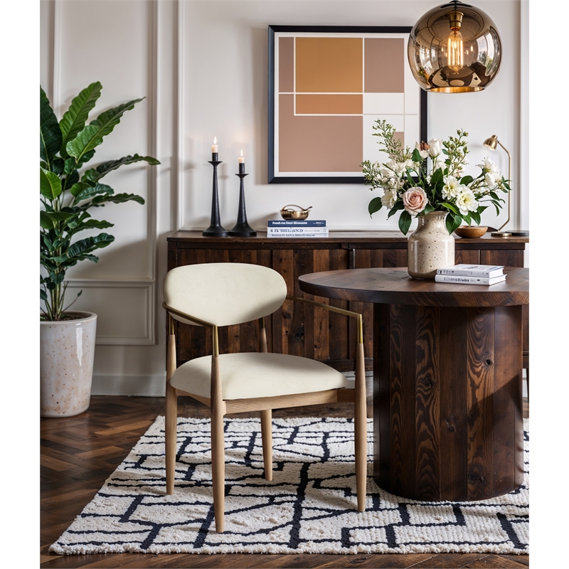Bowery Hill Contemporary Cream Performance Fabric Dining Arm Chair (Set of 2)