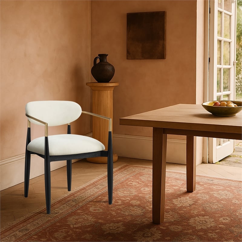 Bowery Hill Contemporary Cream Performance Fabric Dining Arm Chair (Set of 2)