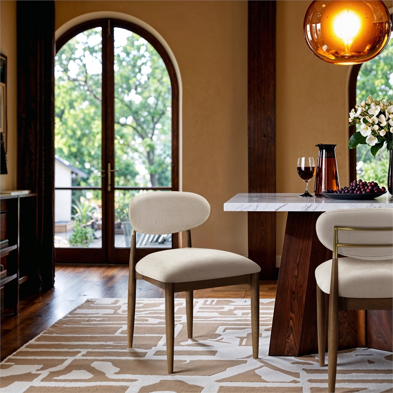Bowery Hill Contemporary Beige Performance Fabric Dining Side Chair (Set of 2)